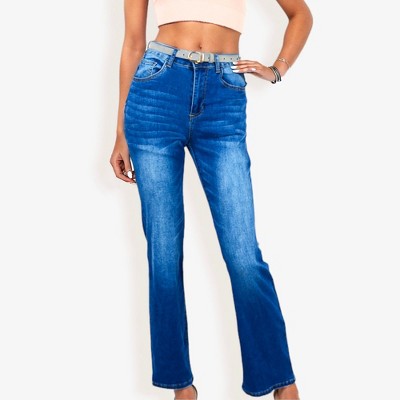 Anna-Kaci Women's High Waist Straight Leg Jeans With Vintage Wash And Classic Fit