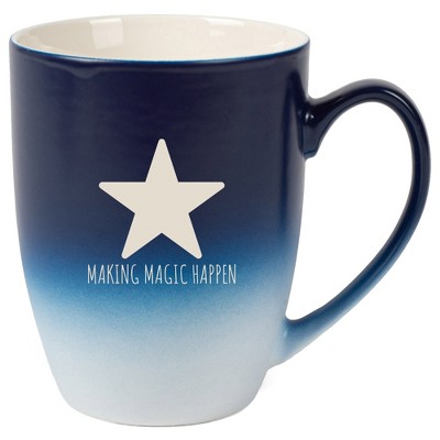 Elanze Designs Making Magic Happen 12 Ounce Ceramic Laser-Etched Engraved Drinkware Mug, Blue and White Ombre