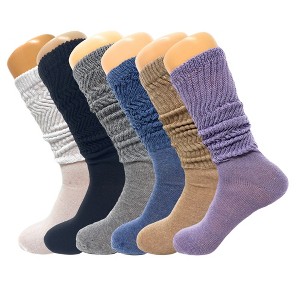 Women’s Slouch Socks 6 Pairs Cotton Scrunch Knee-High Shoe Size 5-10 - 1 of 4