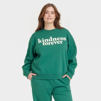 Women's Leisure Studio Graphic Pullover Sweatshirt - Universal Thread™ Green Letters 3X