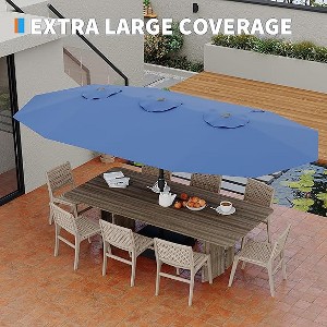 15FT Double Sided Rectangle Market Umbrella, Outdoor Large Patio Umbrella with Base, Double Topped Design for Poolside Lawn and Backyard - 1 of 4