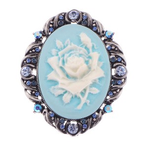 Alilang Vintage Gothic Cameo Rose Brooch Pin with Antique Silvery Tone and Rhinestone Accents - 1 of 4