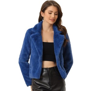 INSPIRE CHIC Women's Autumn Winter Cropped Notch Lapel Faux Fur Fluffy Jacket - 1 of 4
