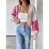 Womens Sweater Cardigan Long Sleeve Cropped Cardigan Color Block Open Front Sweater with Lantern Sleeve Trendy Sweaters - 4 of 4