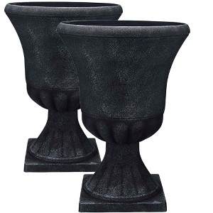 Southern Patio EB-029816 Winston 16 Inch Diameter Resin Ceramic Indoor Outdoor Garden Planter Urn Pot for Flowers, Herbs, and Plants, Black (2 Pack) - 1 of 4