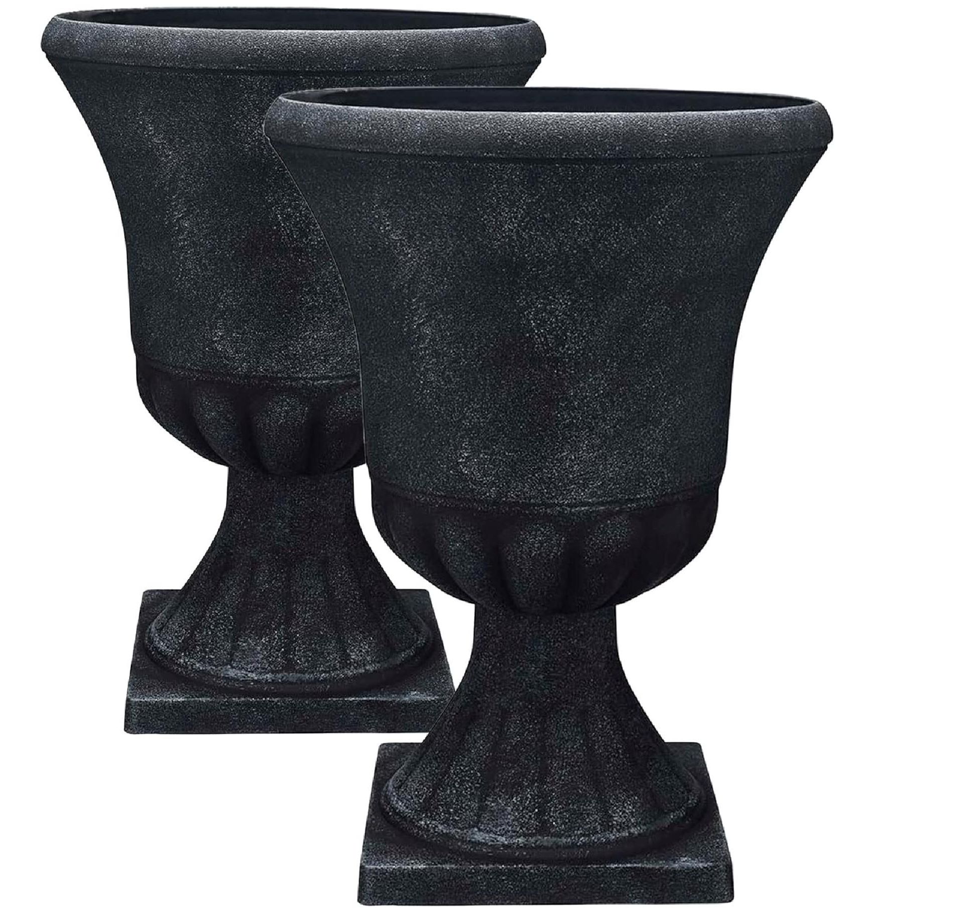 Southern Patio EB-029816 Winston 16 Inch Diameter Resin Ceramic Indoor Outdoor Garden Planter Urn Pot for Flowers, Herbs, and Plants, Black (2 Pack)