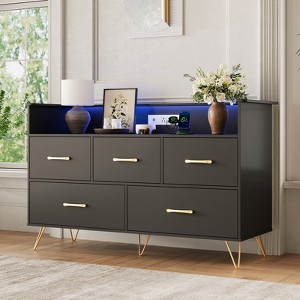 Dresser for Bedroom with 5 Drawers ,Wide Chest of Drawers with Freestanding Storage Organizer,for Closet, Hallway, Entryway, Nursery - 1 of 4
