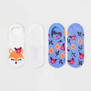 Women's 2pk Fox Cozy Liner Socks - Ivory/Purple 4-10