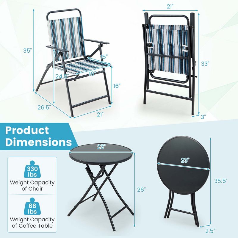 Costway 3pcs Patio Folding Dining Table Chair Set Heavy-Duty Metal Portable Outdoor, 3 of 11
