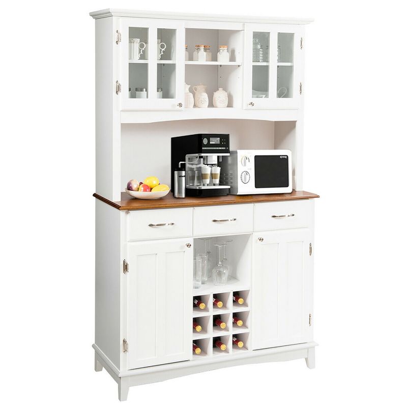Costway Buffet And Hutch Kitchen Storage Cabinet Cupboard w/ Wine Rack & Drawers White, 1 of 11