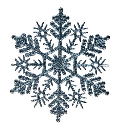 Baby Blue Glitter Snowflake Christmas Ornaments, 4" Set of 24