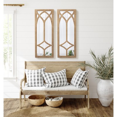 Natural Wood Cathedral-Style Rectangular Wall Mirror