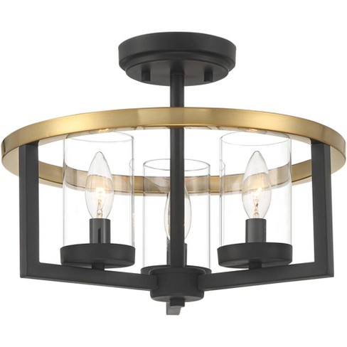 Possini Euro Design Senna Modern Ceiling Light Semi Flush Mount Fixture 15  Wide Black Gold 3-light Clear Glass For Bedroom Kitchen Living Room House :  Target