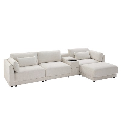 TiramisuBest 124in Modular Sectional Sofa with Storage Console and Movable Ottoman, Modular Sectional Sofa with Storage, Sideboard Buffet St