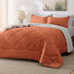 5/7 Pcs Bed in a Bag with Contrast Color Solid Design Bedding Set - 1 of 4