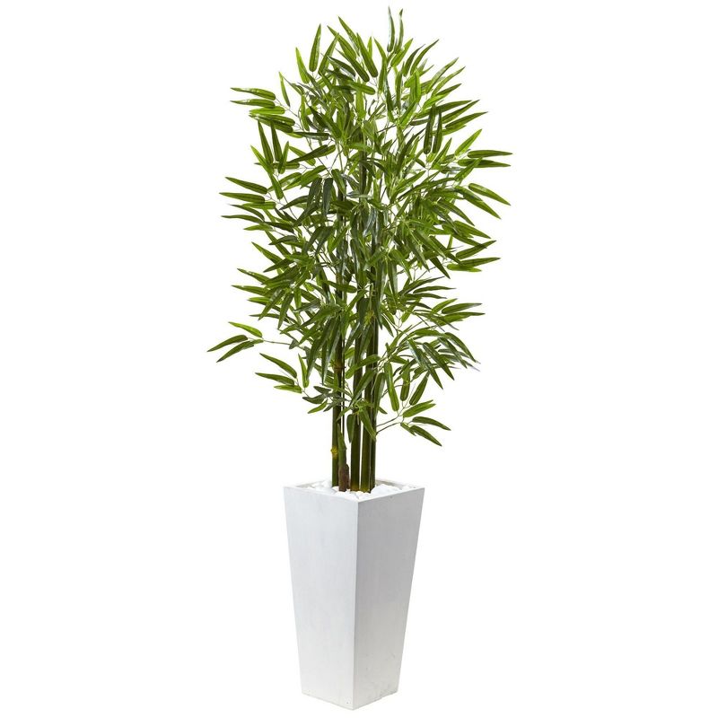Nearly Natural Bamboo Tree with White Planter UV Resistant (Indoor/Outdoor), 1 of 5