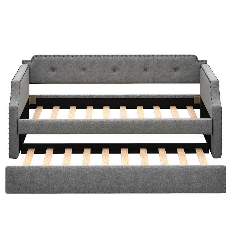Twin Size Wood Daybed with Trundle Bed, Upholstered Sofa Bed-ModernLuxe, 5 of 10