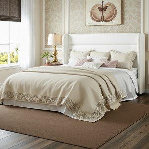 Velvet Upholstered Wingback Bed Frame, No Box Spring, Storage Space, Strong Slats, Easy Assembly - 1 of 4