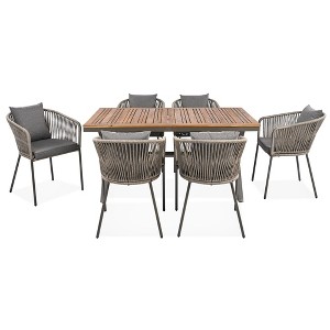 TiramisuBest 7-Piece Outdoor Patio Set - Aluminum Frame, 4 Chairs, 2 Swivel Rockers, Cushions, Rectangular Table w/Umbrella Hole (Bourbon Brown) - 1 of 4