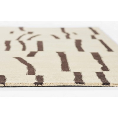 Ivory and Black Abstract Wool 8' x 10' Area Rug