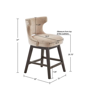 Elegant Beige Fabric and Dark Coffee Wood Swivel Counter Stool