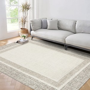 Indoor Modern Bordered Solid Color Area Rugs Ultra Soft Washable Low Pile Non Slip Carpet for Living Room Bedroom Thin Floor Mat - 1 of 4