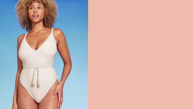 Women's Braid Detail Extra High Leg One Piece Swimsuit - Shade & Shore™ Off-White, 2 of 8, play video