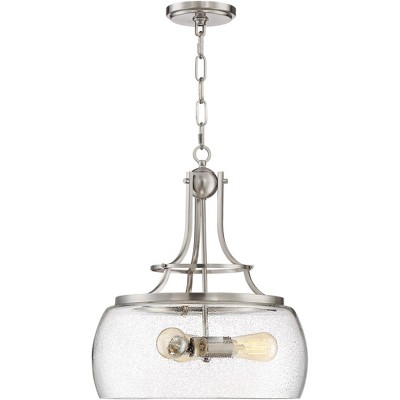 Charleston Satin Nickel Pendant Chandelier with Seeded Glass Shade