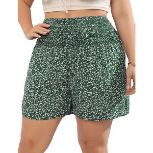 Women Plus Size Comfy Shorts Elastic High Waist Casual Summer Pleated Lounge RayonShorts - 1 of 4