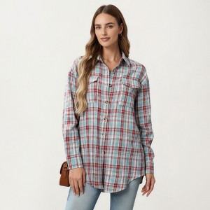 Anna-Kaci Women's Long Sleeve Plaid Button-Up Shirt with Chest Pockets - 1 of 4
