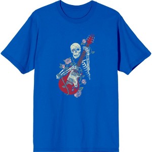 Skeleton Guitar Edgy Music Rose Adult Crew Neck Short Sleeve Tee - 1 of 2