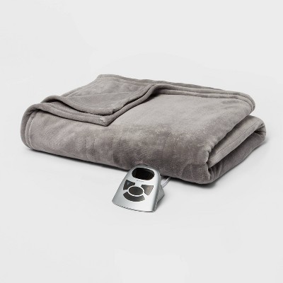 Full Electric Solid Microplush Bed Blanket Gray - Threshold™