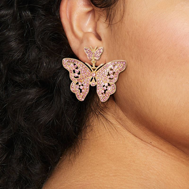 Crystal Butterfly Drop Earrings - Wild Fable&#8482; Pink/Gold, 2 of 4