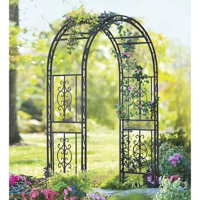 Plow & Hearth - Montebello Iron Garden Arbor Trellis with Beautifully Crafted Scroll Work Design