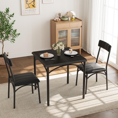 Round Dining Table Set for 2, Circle Kitchen Table and Chairs, Dining Room Table Set with Upholstered Chairs