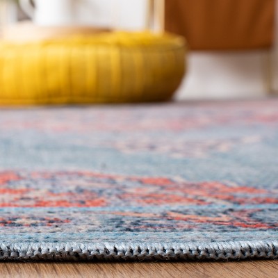 Hand-Knotted Square Red and Blue Viscose Area Rug