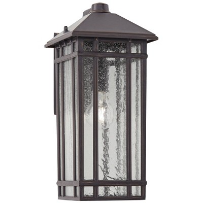 Bronze 19" Arts and Crafts Outdoor Wall Light with Seedy Glass