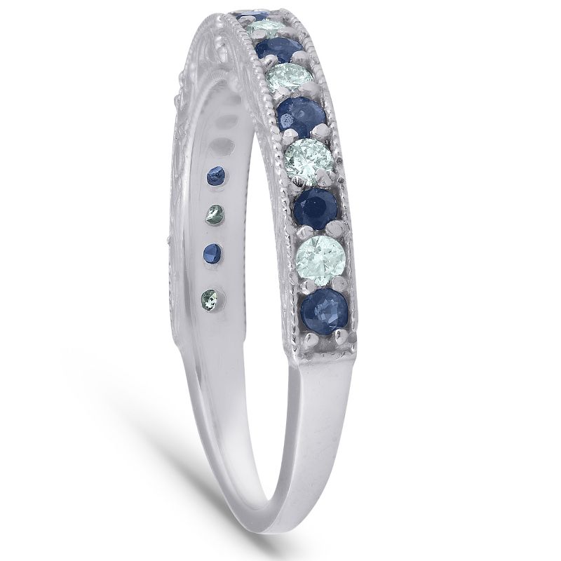 Pompeii3 1/2Ct Blue Sapphire & Diamond Wedding Ring Anniversary Stackable Band White Gold, 2 of 6