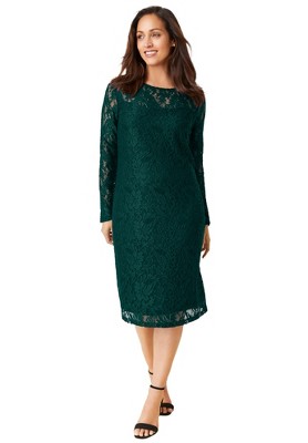 Jessica London Women's Plus Size Stretch Lace Shift Dress - 20, Emerald ...