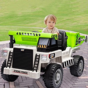 Ride On Dump Truck, Ride On Car with Remote Control, 12V 4WD Kids Electric Car, Ride On Toys with Electric Dump Bed and Shovel, Two Speeds, Music - 1 of 4