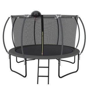 Okak 12FT Pumpkin Outdoor Trampolines with Enclosure Net, Kids Trampoline with Basketball Hoop and Ladder, Rebounder for Yard, Patio, Black - 1 of 4