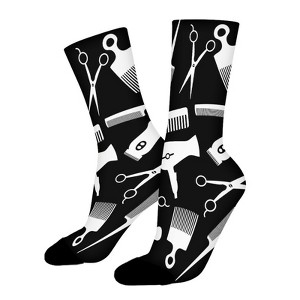 Black Hair Tool Silhouette Women Printed Crew Socks Funny Funky Socks Soft Polyester Novelty Gifts for Artists Men - 1 of 1