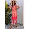 Amaryllis Women’s Sleeveless Boho Floral Print Midi Dress with Tiered Skirt Tassel Tie V Neck Smocked Waist - 2 of 4
