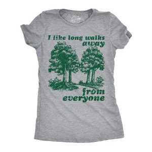 Womens Funny T Shirts I Like Long Walks Away From Everyone Sarcastic Graphic Novelty Tee for Ladies - Crazy Dog Women's T Shirt for Introverts - 1 of 4