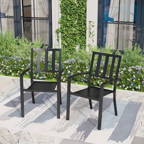 2pk Outdoor Stackable Bistro Chairs Black Captiva Designs Weather resistant Steel Frame Geometric Pattern Target