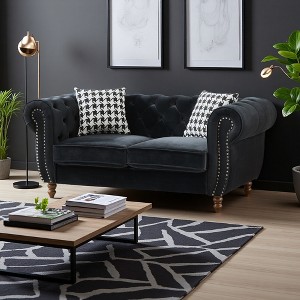 67" Chesterfield Velvet 2-Seater Sofa with Roll Arm & Nailhead, Mid-Century Modern - 1 of 4