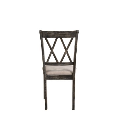 Weathered Gray Linen Upholstered Side Chair with Cross Back Design