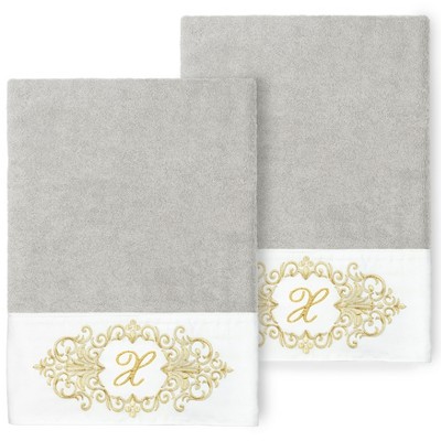 Linum Home Textiles 100% Turkish Cotton MONICA Gold Thread 2PC Embellished Bath Towel Set
