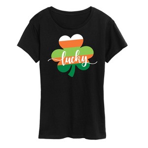 Women's - Instant Message - Lucky Striped Shamrock Short Sleeve Graphic T-Shirt - 1 of 4
