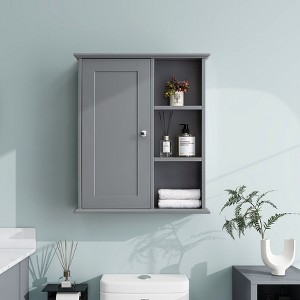 Sapphtopaz Modern Wall Mounted Medicine Cabinets with Door Wooden Bathroom Cabinet with Open Shelves Over Toilet Bathroom Wall Cabinet - 1 of 4